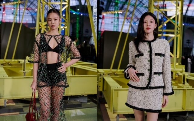 그룹 블랙핑크 멤버 제니(왼쪽), 배우 고윤정이 샤넬쇼에 참석했다. / 샤넬