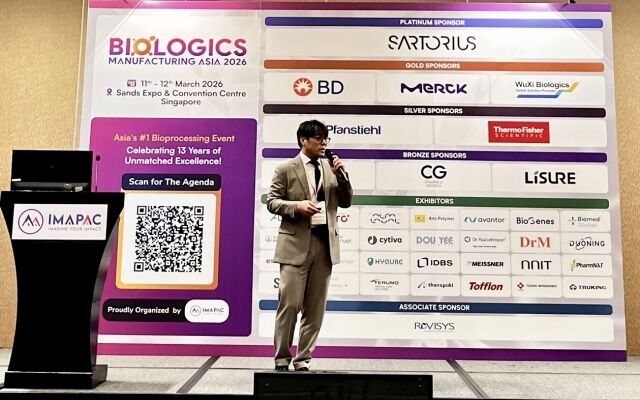 임헌창 삼성바이오로직스 제형개발그룹장이 11일(현지시간) 싱가포르에서 열린 '아시아 바이오의약품 제조 콘퍼런스(BMA 2026)'에서 고농도 제형 개발 플랫폼 '에스-하이콘(S-HiCon)의 개발 사례를 소개하고 있다. /삼성바이오로직스