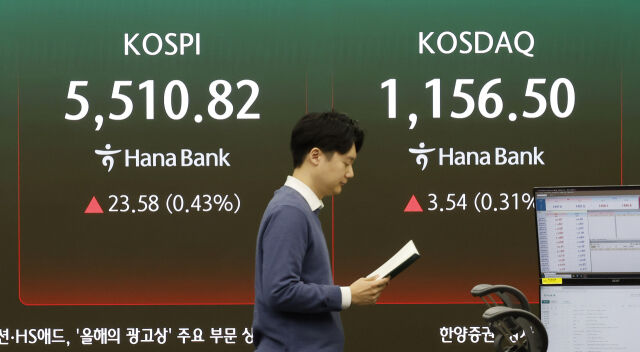 16일 오전 서울 중구 하나은행 딜링룸 전광판에 지수가 표시 되고 있다. /뉴시스