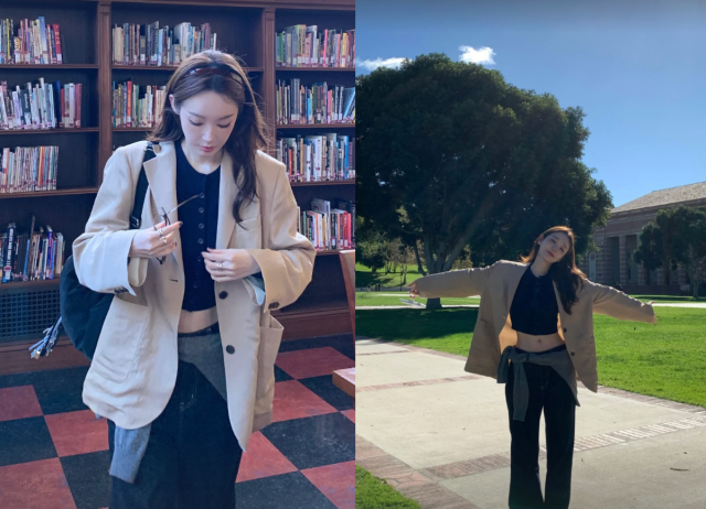 강민경이 여행지에서도 감각적인 스타일로 시선을 사로잡았다. / 강민경 SNS