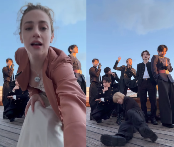 할리우드 배우 릴리 라인하트가 방탄소년단의 '스윔' MV 비하인드 영상을 공개했다. / 릴리 라인하트 소셜미디어