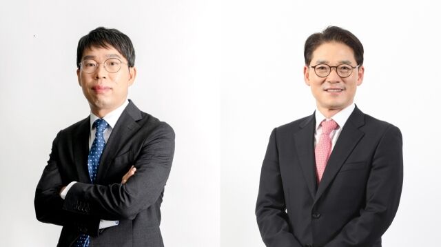 장성원 골프존홀딩스 신임 대표이사(왼쪽), 최덕형 골프존커머스 신임 대표이사. /골프존그룹