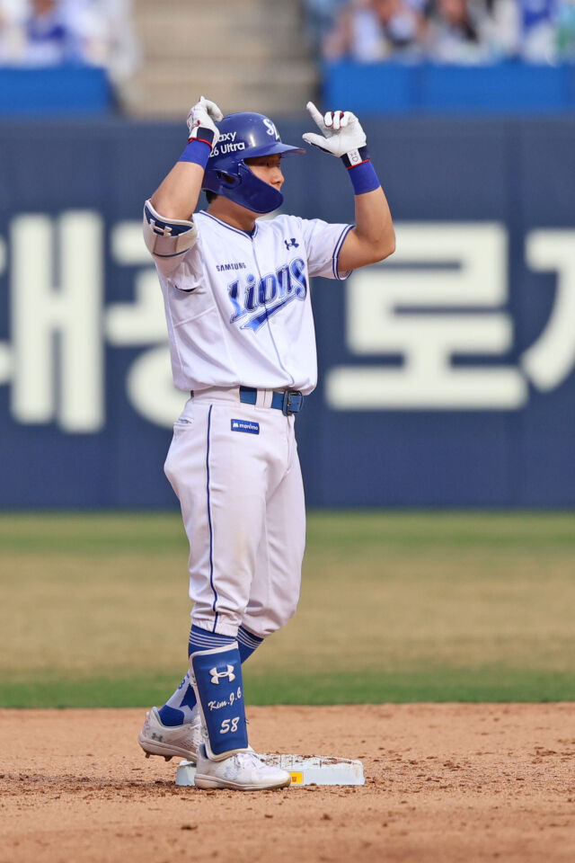 김지찬이 'KBO 1호' 팀 통산 52000안타를 쳤지만 팀의 패배로 빛이 바랬다./삼성 라이온즈
