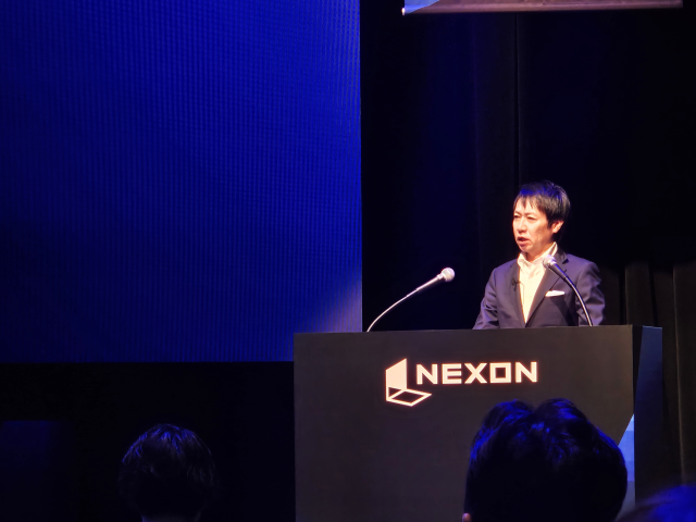 31일 일본 도쿄 시부야에서 열린 ‘자본시장브리핑(CMB)’에서 우에무라 시로 CFO가 발표하고 있다. /게임기자단