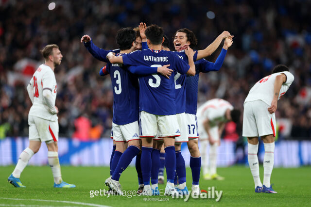 일본 국가대표팀이 2026년 4월 1일 웸블리 스타디움에서 열린 잉글랜드와의 친선경기에서 1-0으로 승리했다./게티이미지코리아