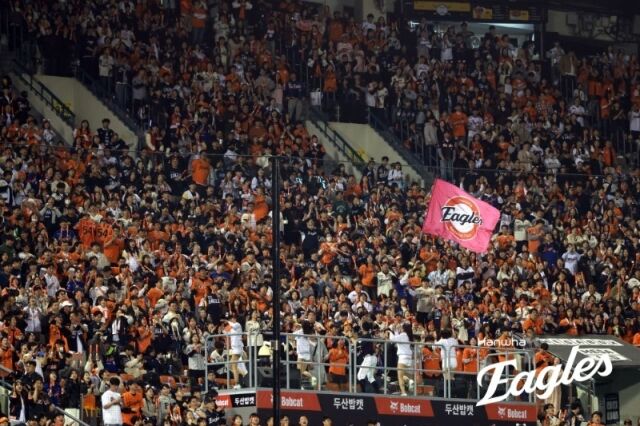 기뻐하는 한화 팬들./한화 이글스