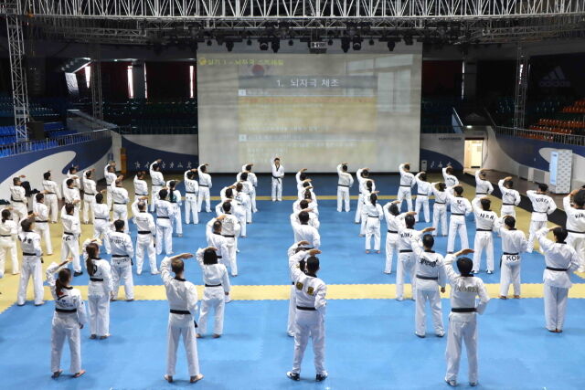 '노인태권도 지도법 기술세미나' 참가자들이 체조를 하고 있다. /국기원 제공