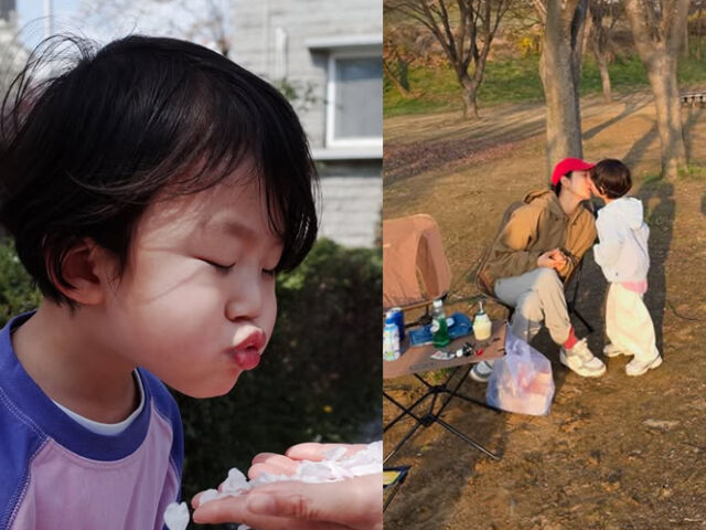 전혜빈은 우는 아들을 품에 안고 귀여운 듯 웃음을 짓고 있다. / 전혜빈 소셜미디어