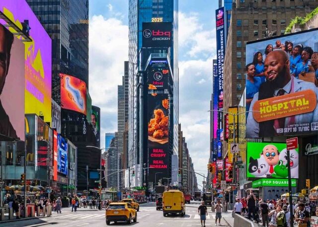 타임스스퀘어 전광판 BBQ 광고. /제너시스BBQ