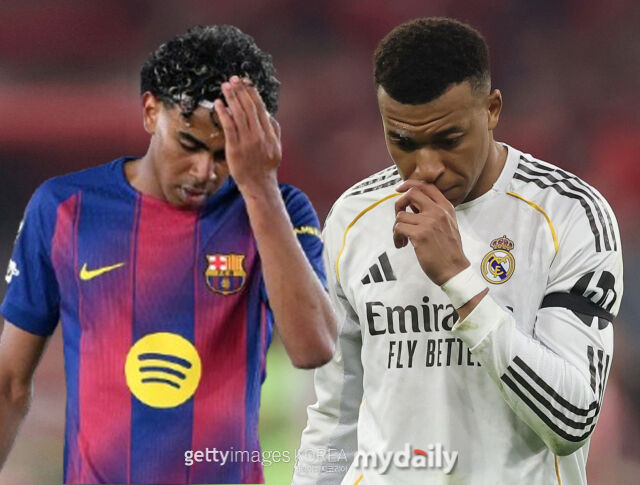 바르셀로나의 라민 야말(왼쪽)과 레알 마드리드의 킬리안 음바페의 활약을 올 시즌 UEFA 챔피언스리그에서 더 이상 볼 수 없다. /게티이미지코리아