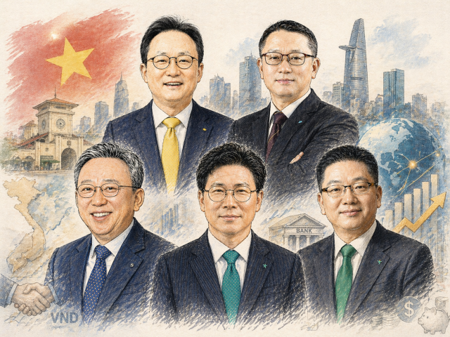 왼쪽 위쪽부터 이환주 KB국민은행장, 정진완 우리은행장, 정상혁 신한은행장, 강태영 NH농협은행장, 이호성 하나은행장 /사진 출처=각 사, 챗GPT 이미지 생성