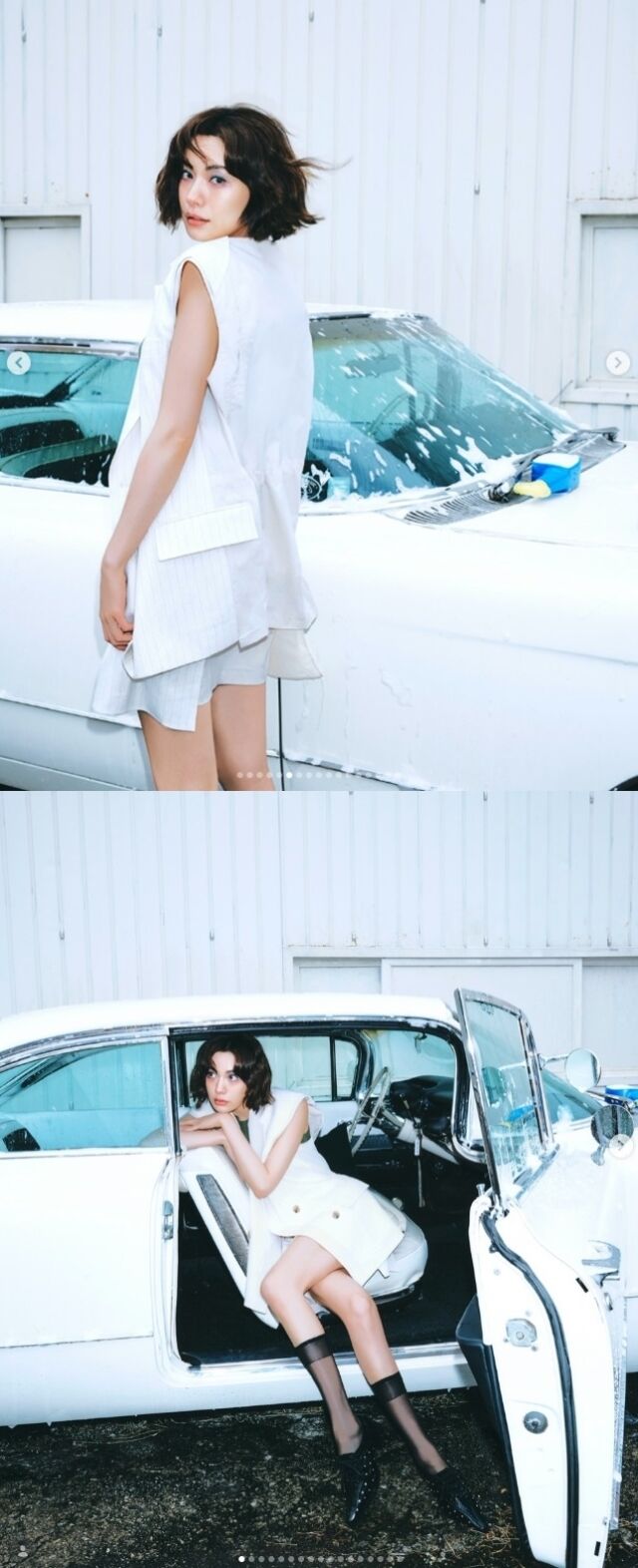 배우 나나가 자동세차장이라는 이색적인 공간에서 독보적인 아우라를 뿜어냈다. /나나 소셜미디어