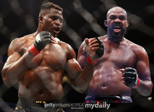 은가누(왼쪽)가 은퇴하기 전 존 존스와 대결을 벌이고 싶다고 밝혔다. /게티이미지코리아