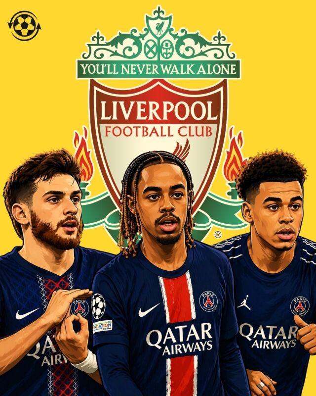 파리 생제르망(PSG)의 흐비차 크바라츠헬리아(왼쪽), 브래들리 바르콜라(가운데), 데지레 두에가 리버풀의 관심을 받고 있다./Transfer News Live 제공