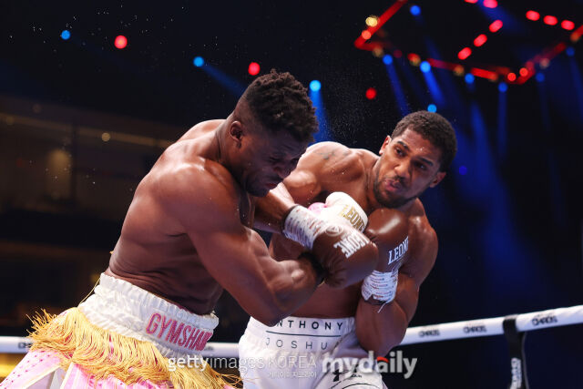 조슈아(오른쪽) 2024년 3월 펼쳐진 은가누와 대결에서 펀치를 적중하고 있다. /게티이미지코리아