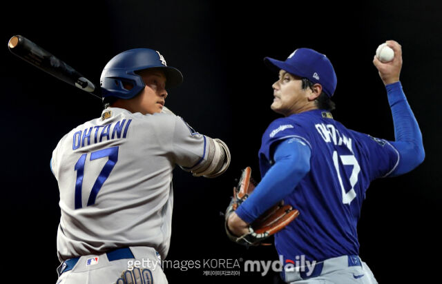 오타니가 올 시즌 타자(왼쪽)와 투수 겸업하며 '이도류'로 활약하고 있다. /게티이미지코리아