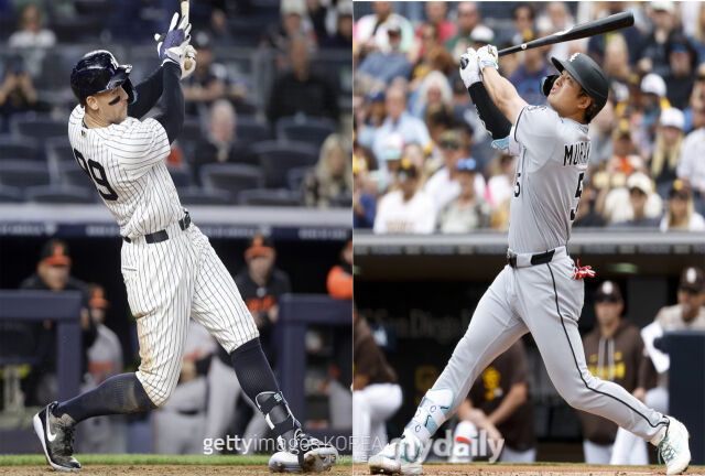 무라카미(오른쪽)와 저지가 14홈런을 기록하며 MLB 홈런 공동 선두에 올랐다. /게티이미지코리아