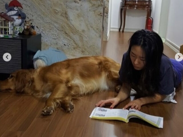 이상화가 반려견과 함께 여유로운 시간을 보내고 있다. / 이상화 소셜미디어