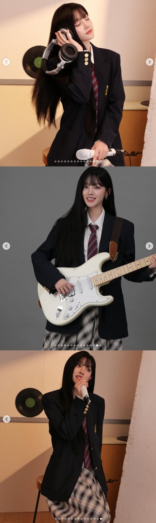 우기는 헤드폰을 끼고 음악을 듣거나 기타를 치고 노래를 하는 다양한 모습을 연출했다./우기 소셜미디어