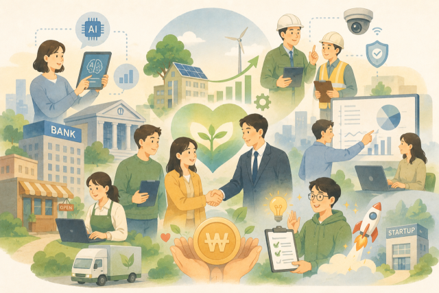 금융권이 인공지능(AI)과 녹색전환, 산업안전 지원부터 핀테크 육성까지 지원 분야를 넓히며 기업 경쟁력 강화와 지속가능한 성장 기반 지원에 나서고 있다./AI 생성 이미지