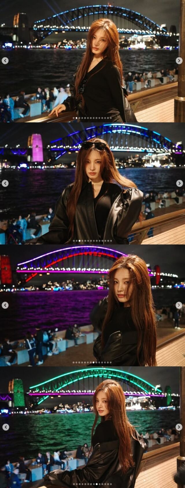 그룹 아이브(IVE) 리즈가 호주 시드니의 아름다운 야경을 배경으로 고혹적인 매력을 발산하며 팬들의 마음을 설레게 했다./리즈 소셜미디어