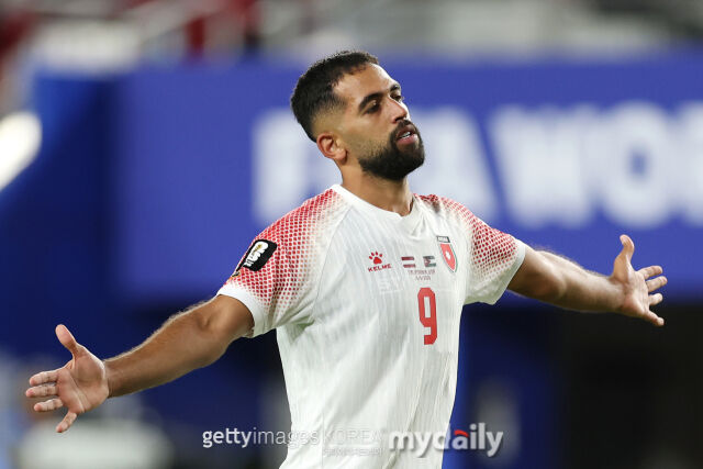 17일 샌프란시스코 베이 에어리어 스타디움에서 열린 오스트리아와 요르단의 '2026 국제축구연맹(FIFA) 북중미 월드컵' J조 조별리그 1차전. 알리 올완이 동점골을 넣은 뒤 세레머니를 하고 있다./게티이미지코리아