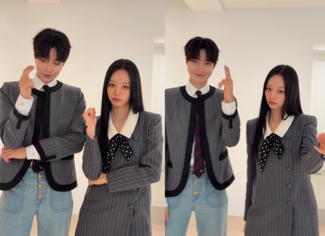 배우 황인엽(왼쪽)과 그룹 걸스데이 멤버 겸 배우 혜리가 '파라파라' 챌린지에 동참했다. / 혜리 소셜미디어