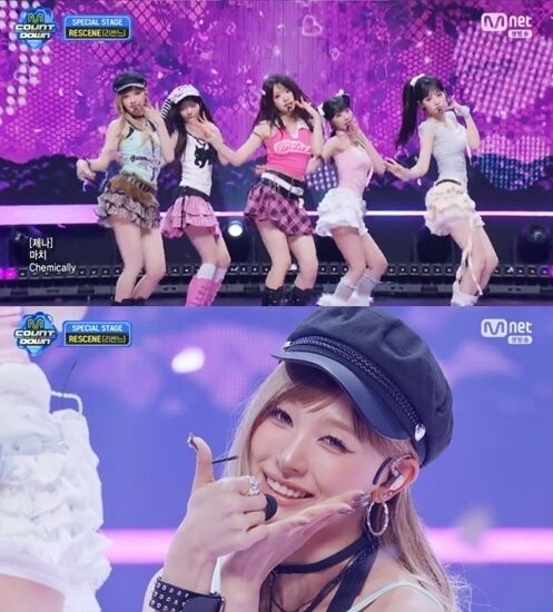 그룹 리센느가 '엠카'에서 갸루 버전 '러브 어택' 무대를 선보였다. / Mnet