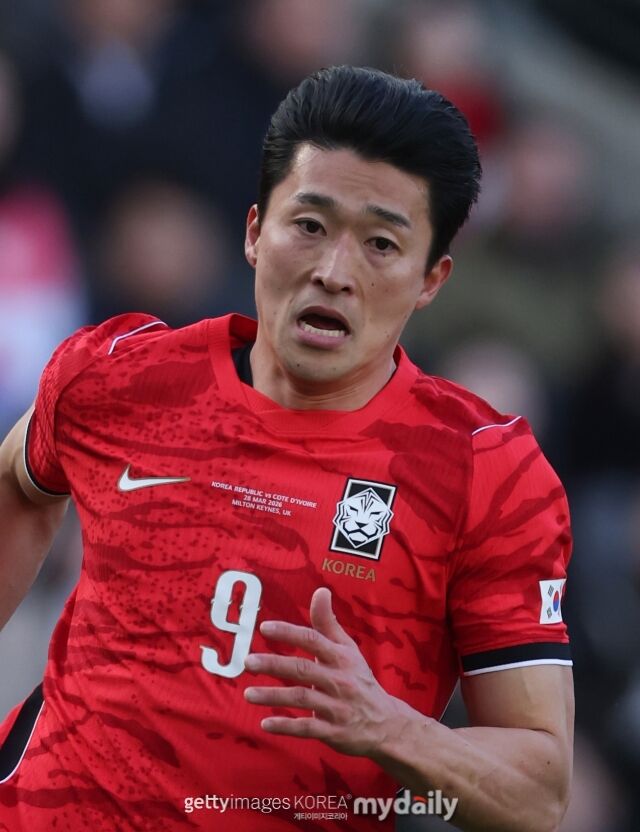 축구대표팀 공격수 조규성이 지난 3월 코트디부아르와의 평가전 경기를 치르고 있다./게티이미지코리아