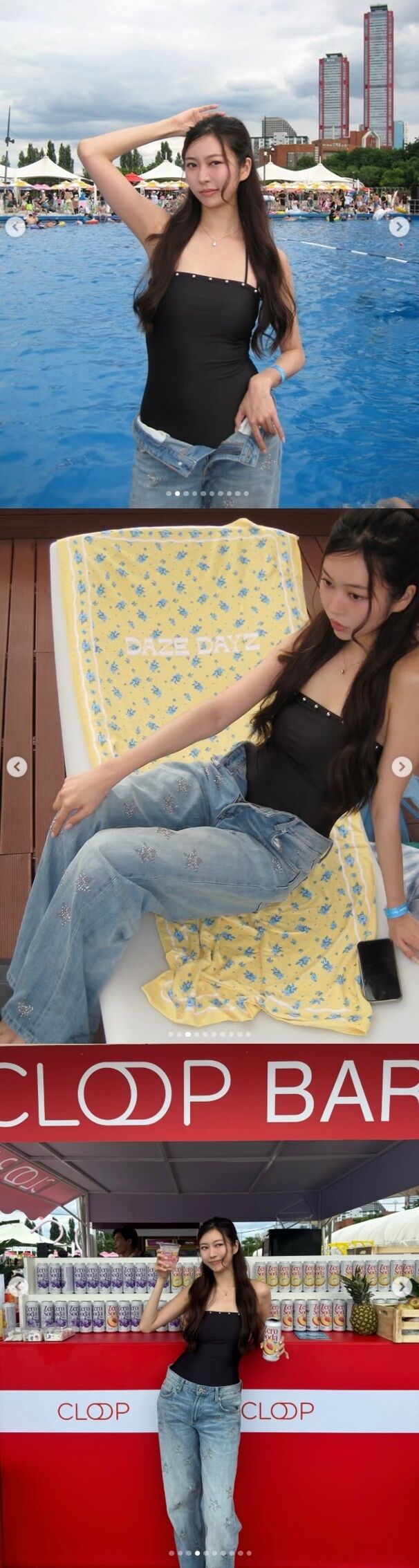 그룹 모모랜드 제인이 감각적인 수영복 패션과 물오른 비주얼을 선보이며 다가오는 여름의 시작을 알렸다./제인 소셜미디어