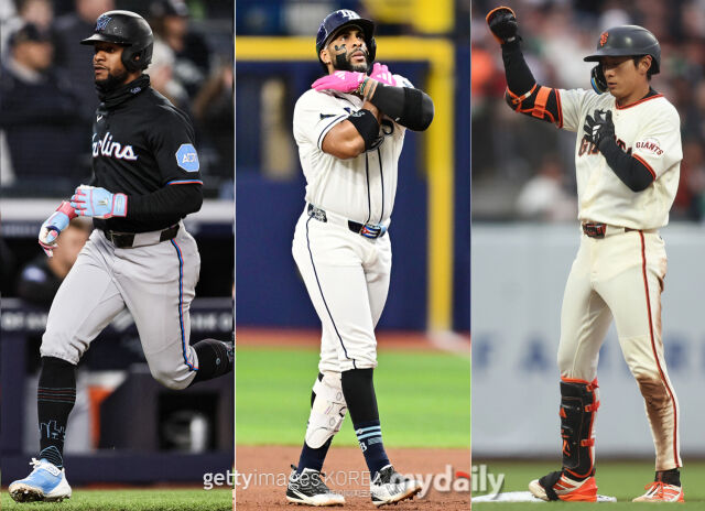 MLB 타격왕 전쟁에 불이 더 붙였다. 현재 타격 1~3위를 달리고 있는 선수들. 왼쪽부터 로페스, 디아스, 이정후. /게티이미지코리아