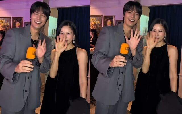 지난 2일 패션 매거진 데이즈드 코리아(DAZEDKOREA) SNS에 한 주류 브랜드의 론칭 파티 현장 영상이 공개됐다. 영상에 잡힌 배우 이민호와 고소영./데이즈드 코리아 소셜미디어