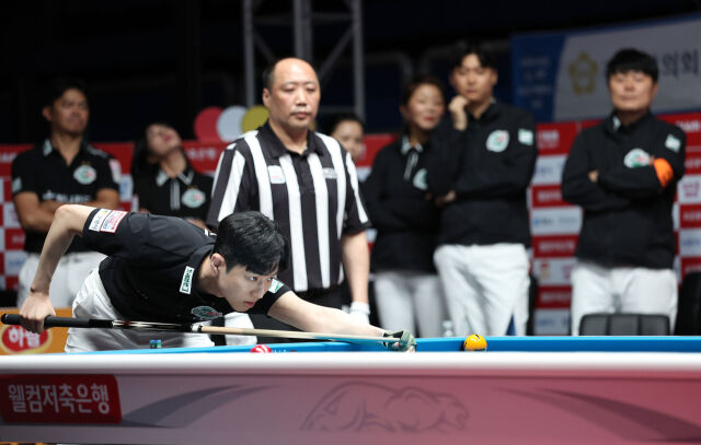 하나카드는 7일 경기도 광명시 광명시민체육관에서 열린 ‘웰컴저축은행 PBA 팀리그 광명시 투어 2026-2027’ 대회 3일 차 하이원리조트와의 맞대결에서 풀세트 접전 끝에 세트스코어 4-3으로 승리했다. 하나카드 한지승. /PBA 제공