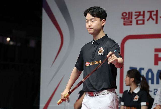 하림은 7일 경기도 광명시 광명시민체육관에서 열린 ‘웰컴저축은행 PBA 팀리그 광명시 투어 2026-2027’ 대회 3일 차 웰컴저축은행과의 맞대결에서 풀세트 접전 끝에 세트스코어 4-3으로 승리했다. 하림 김영원. /PBA 제공