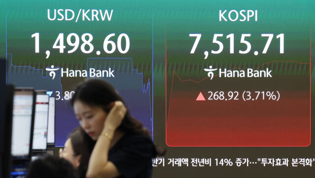9일 오전 서울 중구 하나은행 딜링룸에서 딜러들이 업무를 보고 있다. /뉴시스