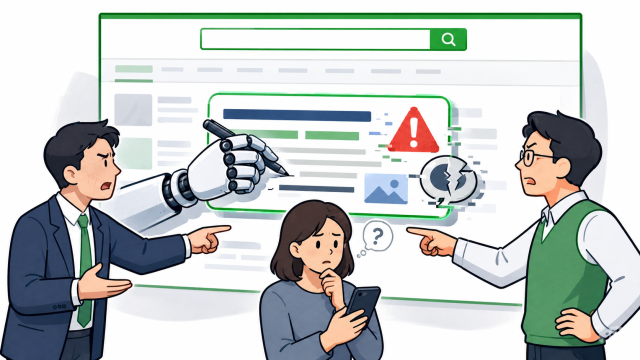 네이버가 인공지능(AI)이 직접 광고 문구를 작성하는 검색광고를 시작하면서 오류 발생 시 책임 소재가 새로운 쟁점으로 떠올랐다. /AI 생성 이미지