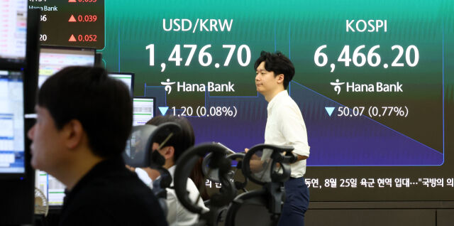 코스피가 전 거래일 대비 37.61포인트(0.58%) 오른 6553.88에 개장한 21일 서울 중구 하나은행 딜링룸 전광판에 코스피 등이 표시돼 있다. /뉴시스
