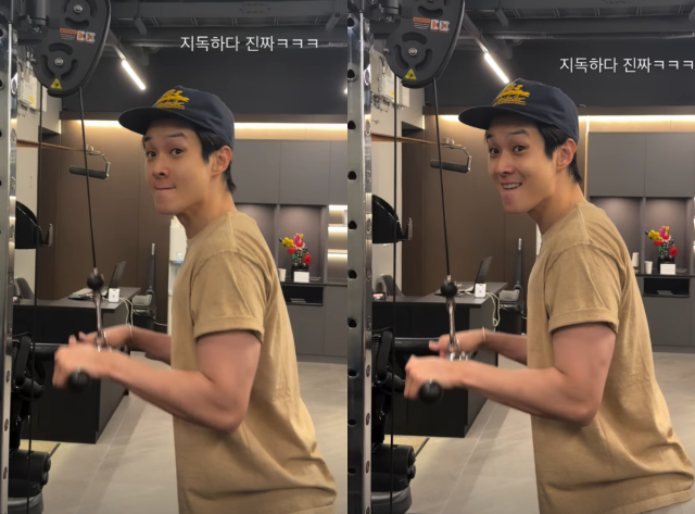 뷔가 절친 배우 최우식과 함께한 운동 일상을 공개하며 웃음을 안겼다. / 뷔 SNS