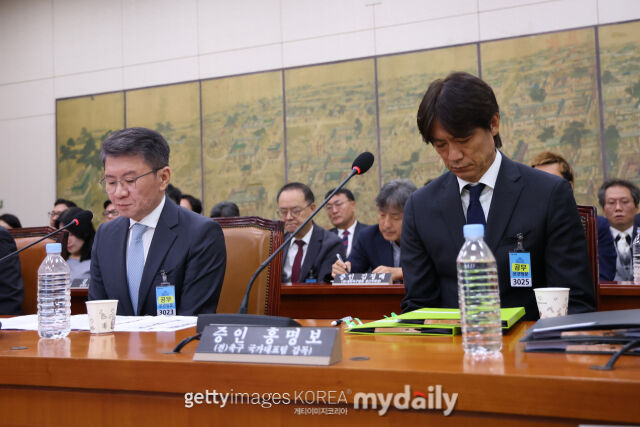 정몽규 회장과 홍명보 감독이 국회 문화체육관광위원회 청문회에 출석했다./게티이미지코리아