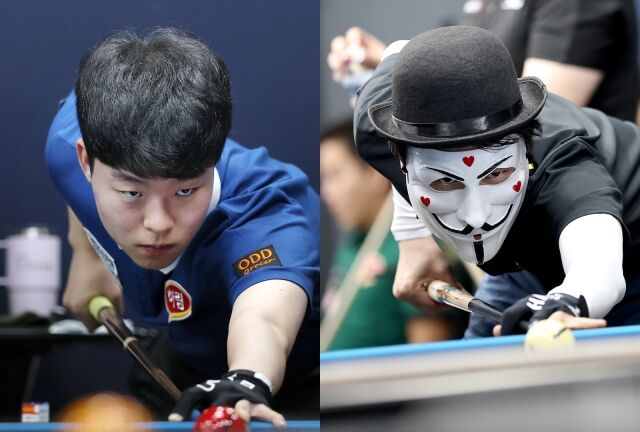 김영원(왼쪽)은 31일 경기도 고양시 '고양 킨텍스 PBA 스타디움'에서 열리는 프로당구 2026-27시즌 3차 투어 '친환경 건축자재 에스와이 PBA-LPBA 챔피언십' PBA 32강에서 해커와 격돌한다. /PBA 제공