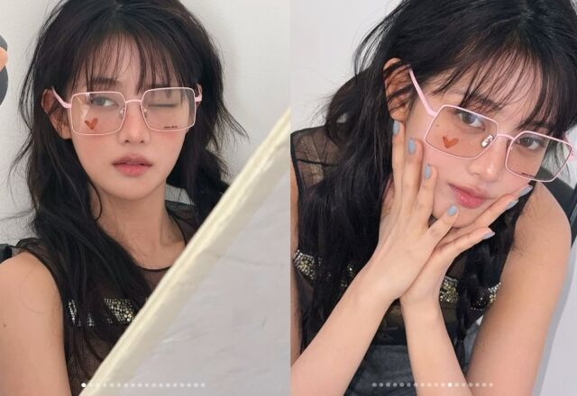 민니는 러블리하면서도 힙한 매력을 동시에 발산하며 시선을 사로잡았다. 특히 독특한 핑크 프레임의 안경을 착용하고 윙크를 날리는 표정은 보는 이들을 무장해제 시키기에 충분했다./민니 소셜미디어