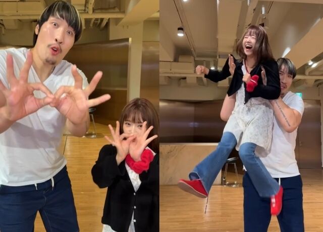 최유정과 최홍만이 최유정의 솔로곡 '퍼펙트 타깃'에 맞춰 댄스 챌린지를 선보였다./최유정 소셜미디어
