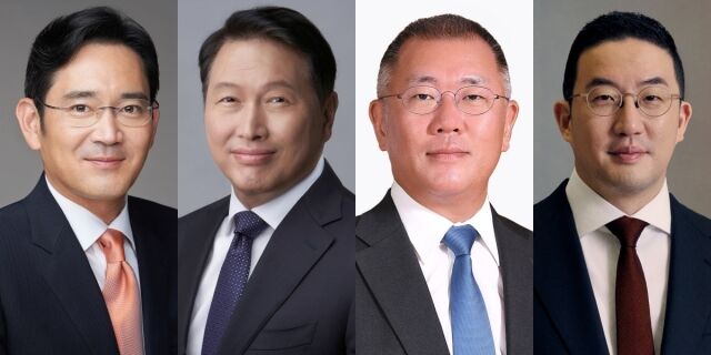 (왼쪽부터) 이재용 삼성전자 회장, 최태원 SK그룹 회장, 정의선 현대자동차그룳 회장, 구광모 LG그룹 회장. /각 사