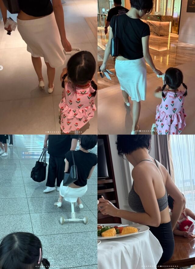화사는 조카의 손을 꼭 잡으며 '껌딱지 보호자'노릇을 톡톡히 했다. 조카 자전거를 직접 타며 천진난만한 장난기를 발산하기도 했다./화사 소셜미디어
