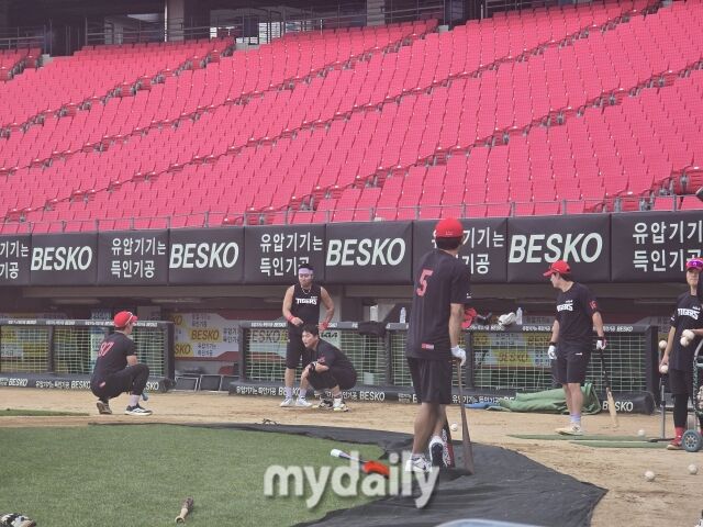 KIA 타이거즈 타자들이 타격훈련을 하고 있다./광주=김진성 기자 kkomag@mydaily.co.kr