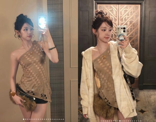 아이들 우기가 편안하면서도 스타일리시한 캐주얼룩을 완벽하게 소화하며 독보적인 패션 감각을 뽐냈다./우기 소셜미디어