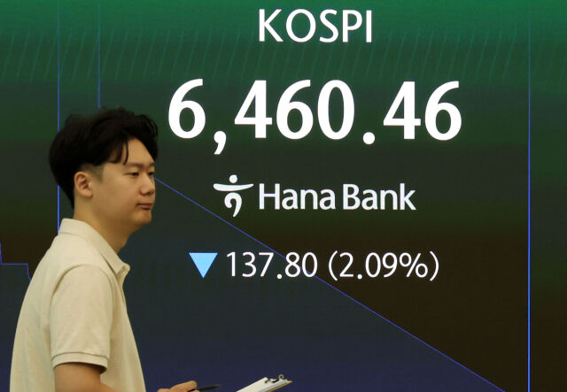 6일 오전 서울 중구 하나은행 딜링룸 전광판에 지수가 표시되고 있다. /뉴시스