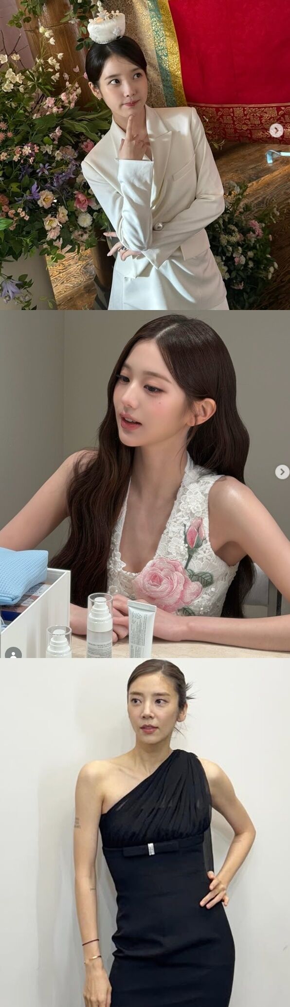 최근 연예계를 관통하는 하나의 씁쓸한 트렌드가 있다. 이른바 ‘억까(억지로 비난하기)’ 현상이다. 위에서부터 아이유, 장원영, 손담비./아이유, 장원영, 손담비 소셜미디어