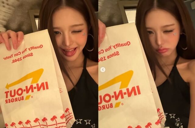 햄버거 쇼핑백을 들고 카메라를 향해 환하게 윙크하는 장원영 모습은 청순하면서도 장난기 가득한 '만찢녀' 그 자체였다./장원영 소셜미디어