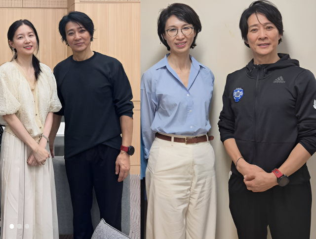 최수종이 편안한 차림으로 연극 '오이디푸스' 응원 차 찾아온 이영애(왼쪽), 노소영 관장 등과 나란히 서서 밝은 표정으로 포즈를 취하고 있다. /최수종 소셜미디어